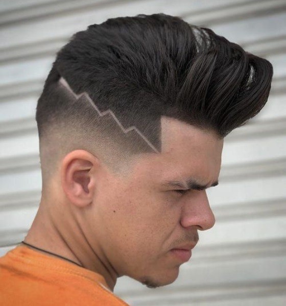 Pompadour Fade Lightning Bolt Haircut