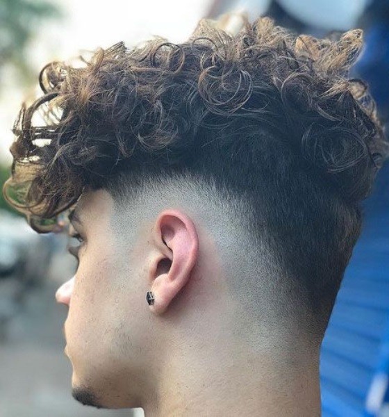 Burst Fade Curly Messy Top Haircut