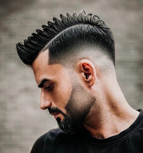 Wavy Side Swept Burst Fade Haircut